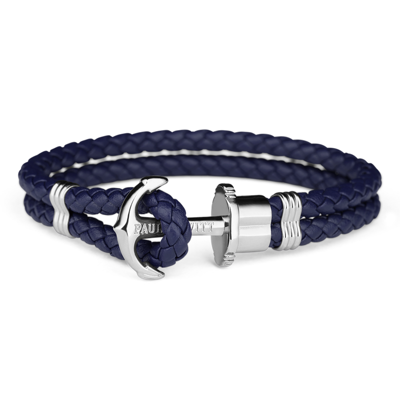 Paul Hewitt Phrep Leather Silver / Navy Blue Bracelet - XS