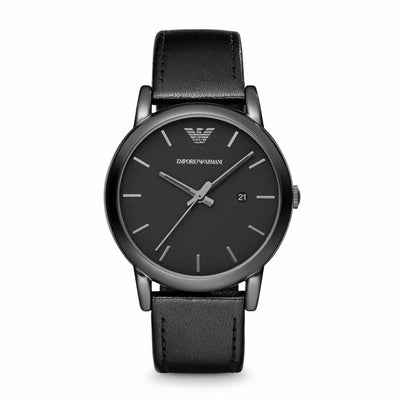 Emporio Armani Classic Black Dial Black Leather Strap Mens Watch