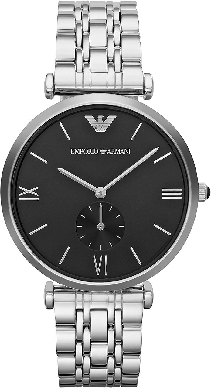 Emporio Armani Mens Black Dial Silver Bracelet Watch AR1676