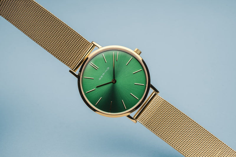 Bering Classic Polished Gold Green Watch