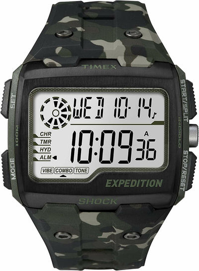 Timex Mens Grid Shock Lcd Dial With A Camo Resin Strap Watch Tw4B02900