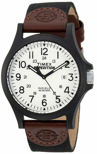 Timex Mens Tw4B08200 Expedition Acadia Black/Brown/White Leather/Nylon Strap Watch