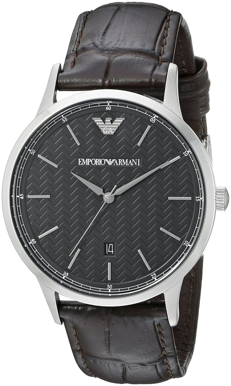 Emporio Armani Mens Ar2480 Dress Stainless Steel Watch With Brown Leather Band