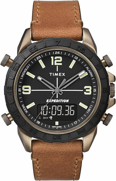 Timex Mens Tw4B17200 Expedition Pioneer Combo 41Mm Tan/Black Leather Strap Watch