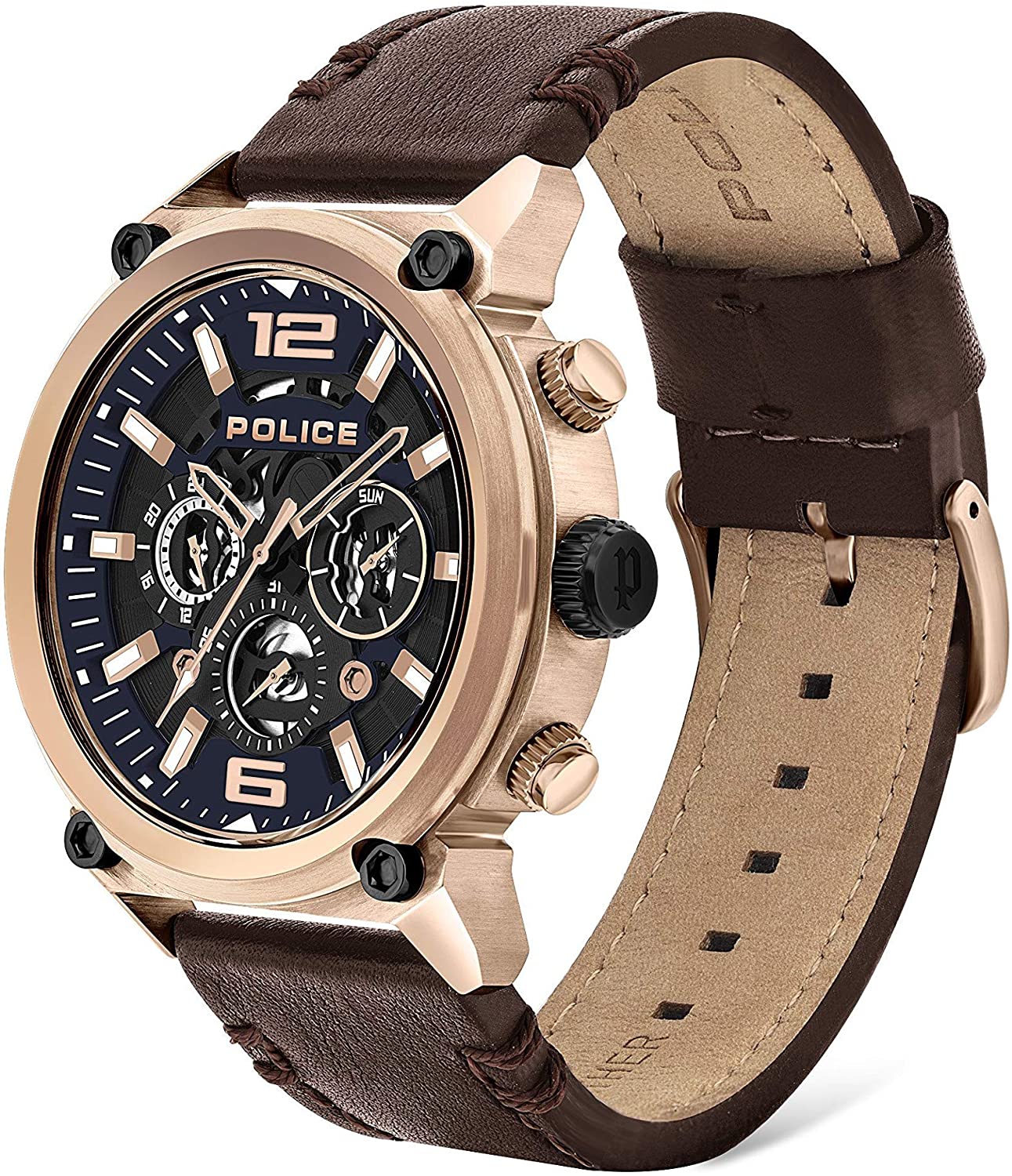 Police Armor Blue Dial Brown Leather Watch PL.14378JSR/03