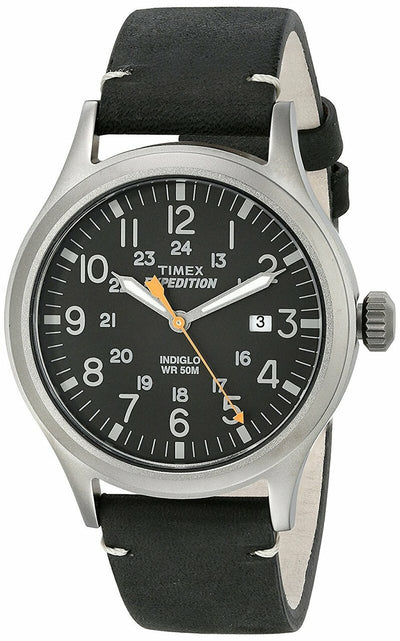 Timex Black Leather Mens Expedition Scout 40 Watch