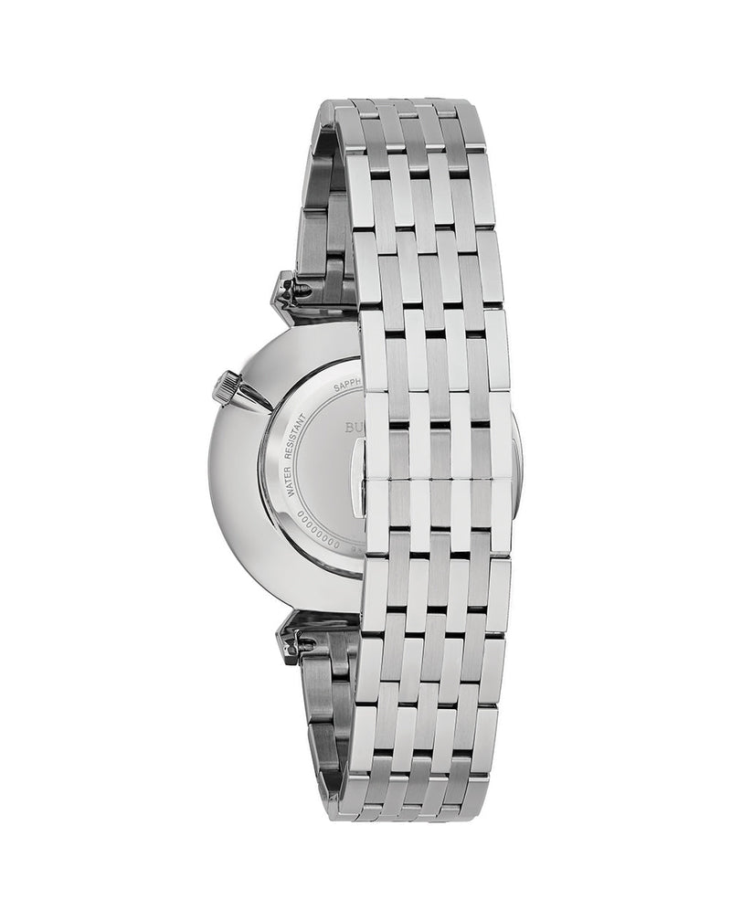 Silver metal watch bracelet or band with a linked design.