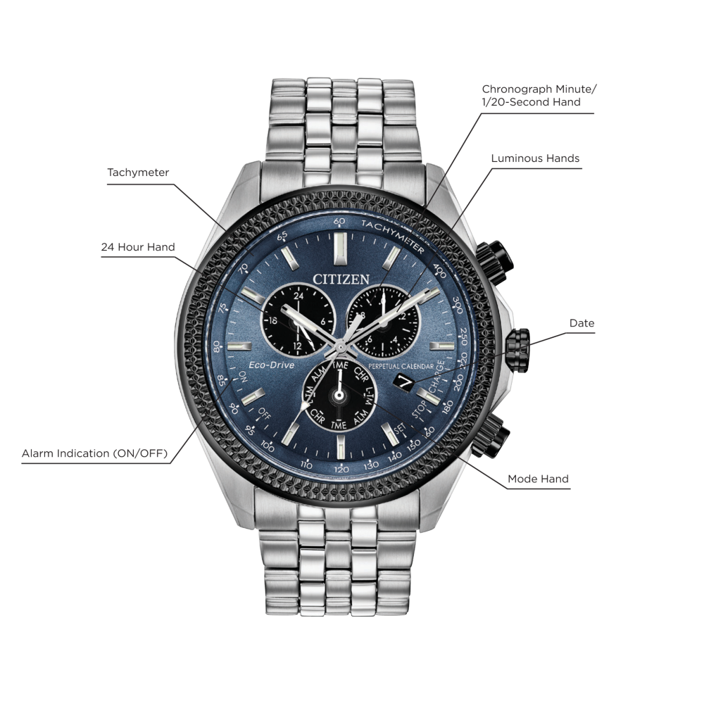 Citizen Perpetual Moonlight Blue Calendar Mens Watch BL5568-54L