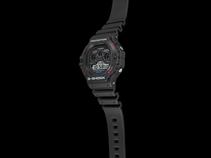 Black digital G-Shock wristwatch with a rugged design.