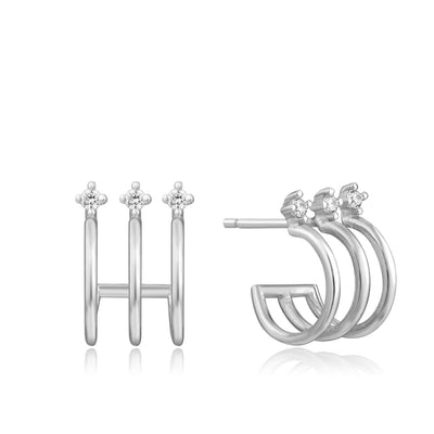 Ania Haie Triple Mini Hoop Stud Earrings - Silver