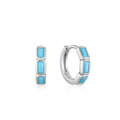 Ania Haie Turquoise Silver Huggie Hoop Earrings