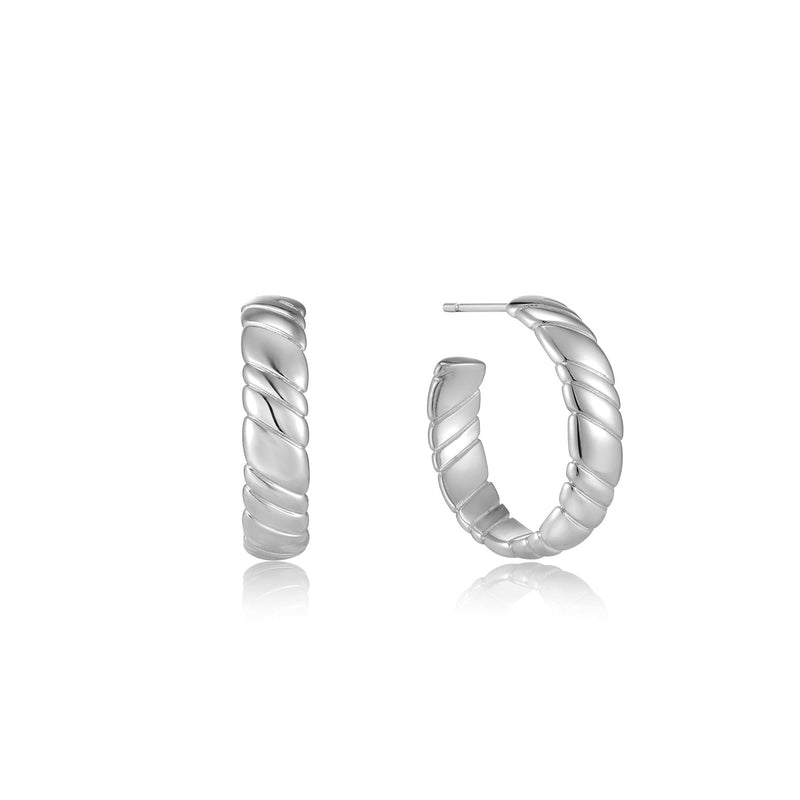 Ania Haie Silver Smooth Twist Hoop Stud Earrings