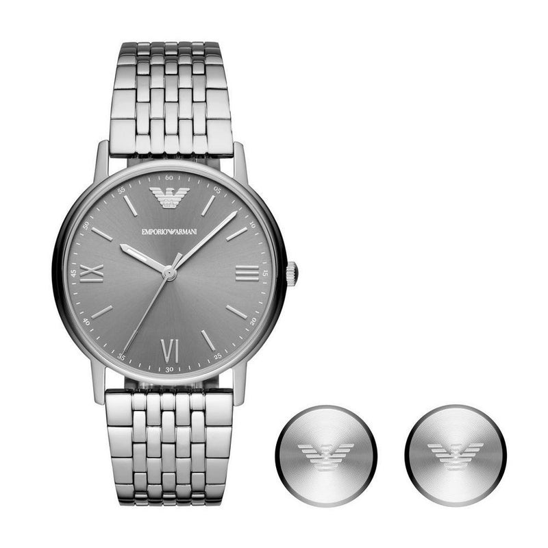 Emporio Armani Silver Watch and Cufflinks Set for Men AR80030