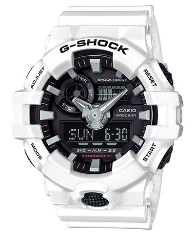 White G-Shock digital-analog wristwatch with a black face.