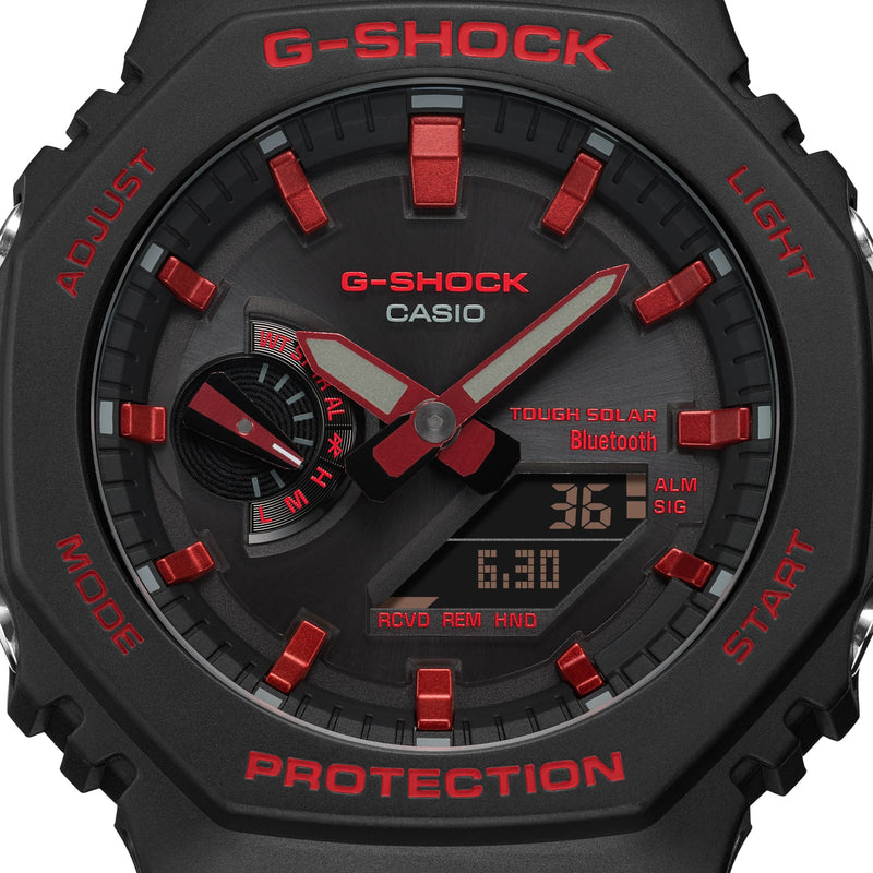 G-Shock Octagonal Black Resin Band Red Bluetooth Watch GAB2100BNR-1A