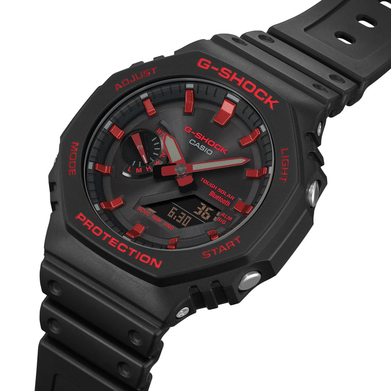 G-Shock Octagonal Black Resin Band Red Bluetooth Watch GAB2100BNR-1A