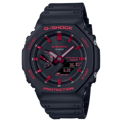 G-Shock Octagonal Black Resin Band Red Bluetooth Watch GAB2100BNR-1A