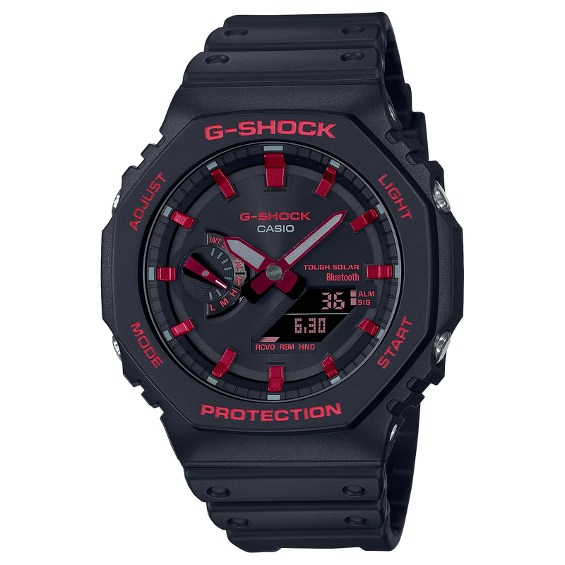 G-Shock Octagonal Black Resin Band Red Bluetooth Watch GAB2100BNR-1A