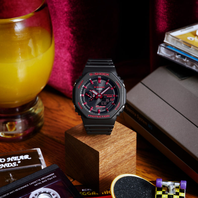 G-Shock Octagonal Black Resin Band Red Bluetooth Watch GAB2100BNR-1A