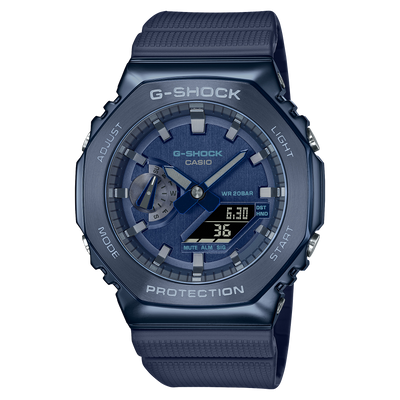 Navy blue G-Shock digital-analog wristwatch with a rugged design.