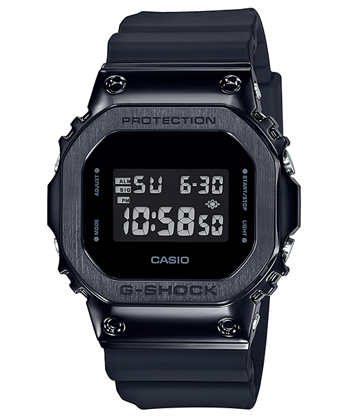 Black digital G-Shock watch with a square face and resin band.