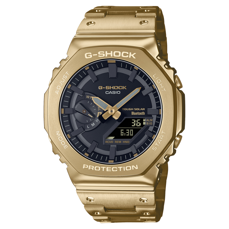 Gold-colored G-Shock wristwatch with a black dial face.