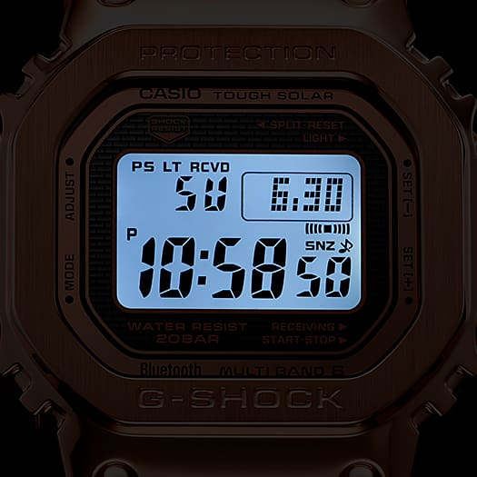 Digital display of a G-Shock watch showing time and other data.