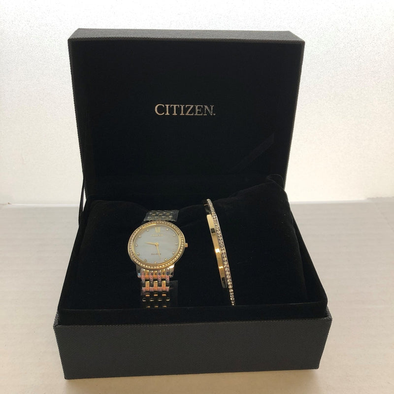 Citizen Silhouette Crystal Mother Of Pearl Dial Womens Watch Set