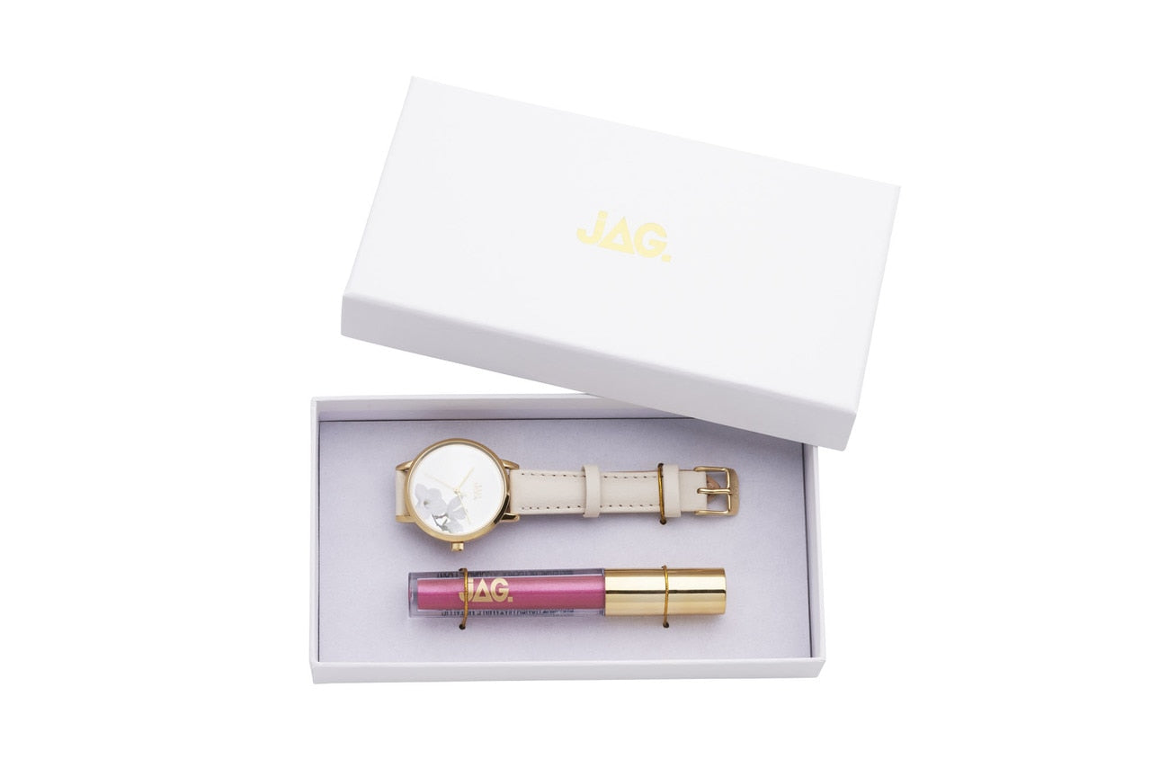 Jag Mia White Floral Leather Womens Watch