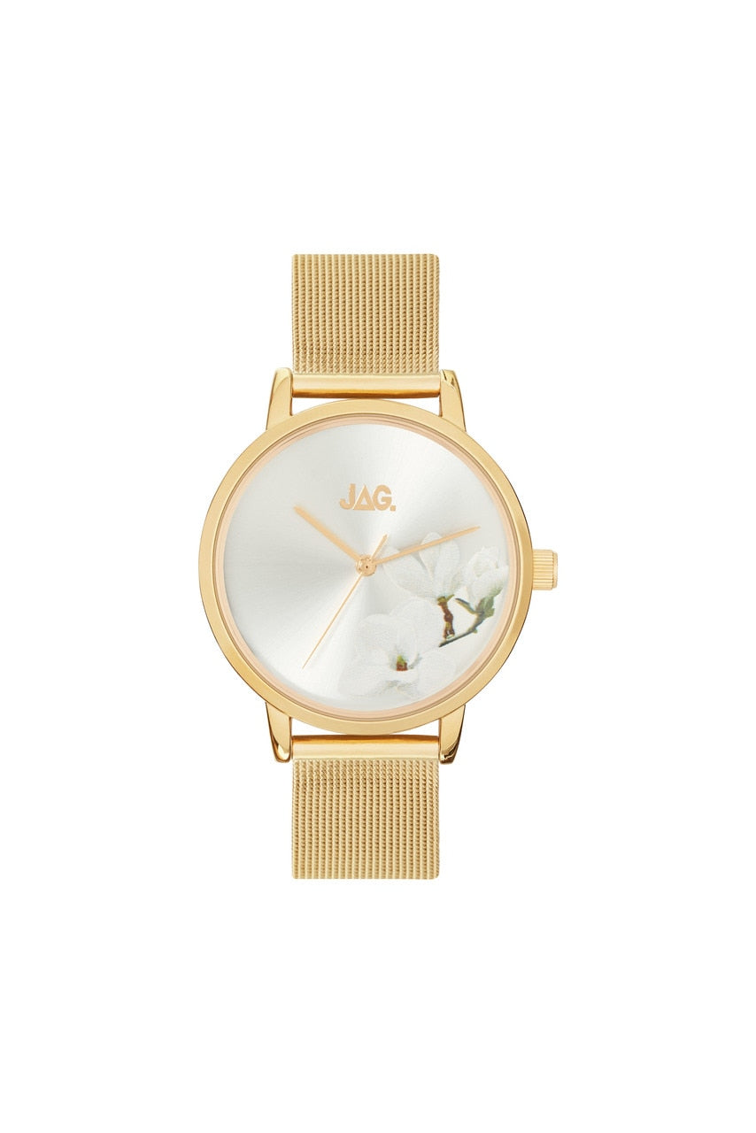 Jag Mia White Floral Stainless Steel Womens Watch