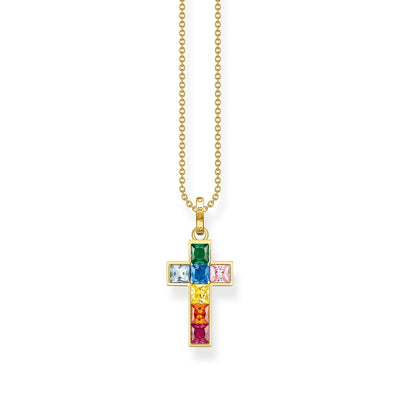 THOMAS SABO Necklace cross colourful stones gold