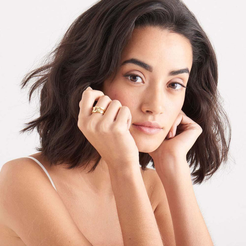 Ania Haie Wide Curb Chain Adjustable Ring - Gold