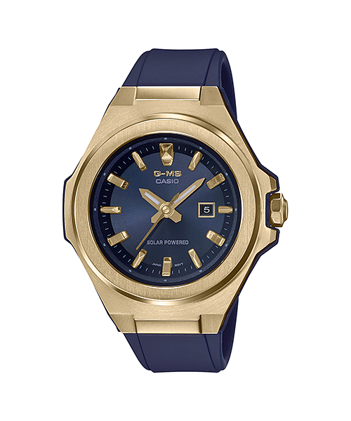 G-MS Gold Bezel Glam Blue Band Watch MSGS500G-2A