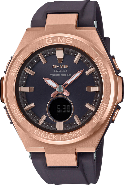 G-MS Rose Gold Solar Brown Band Women's Watch MSGS200G-5A