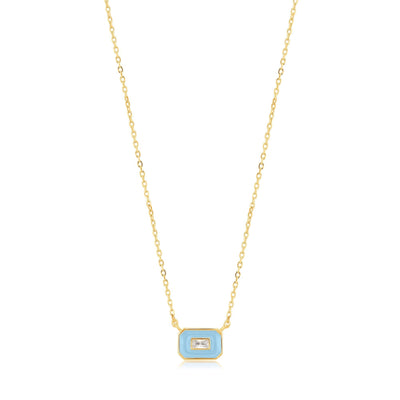 Ania Haie Powder Blue Enamel Emblem Gold Necklace