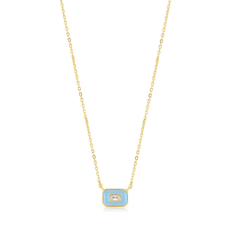 Ania Haie Powder Blue Enamel Emblem Gold Necklace