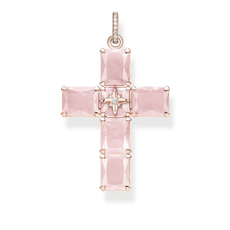 Thomas Sabo Pendant Cross Large Pink Stones With Star