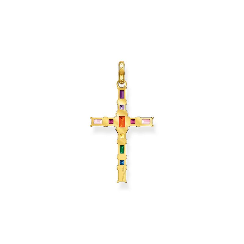 THOMAS SABO Pendant cross colourful stones gold