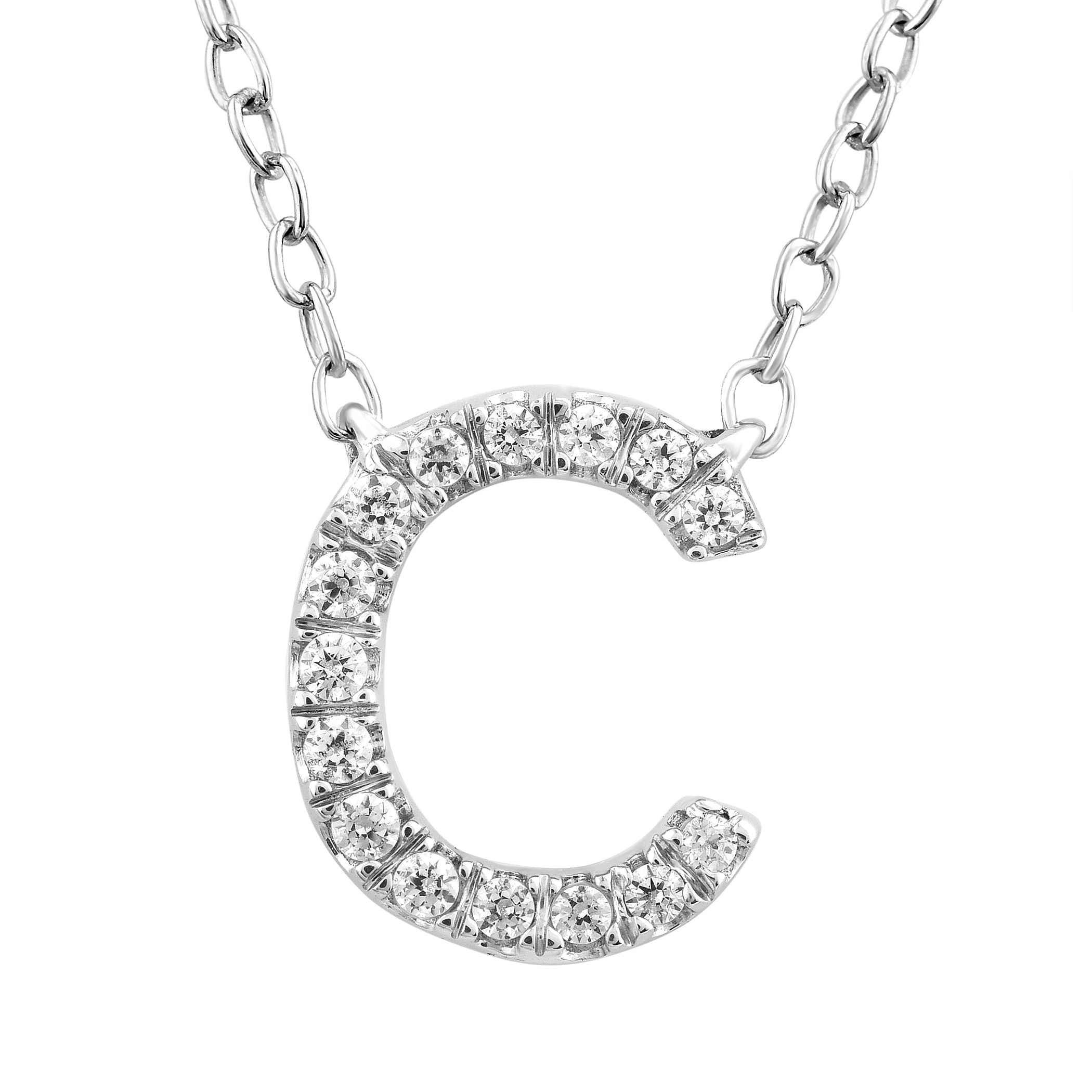 Initial 'C' Necklace with 0.06ct Diamonds in 9K White Gold