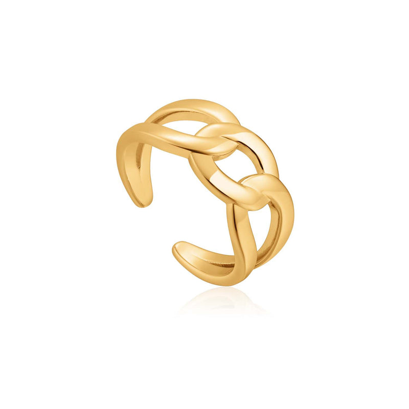 Ania Haie Wide Curb Chain Adjustable Ring - Gold