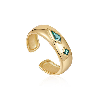 Ania Haie Gold Teal Sparkle Emblem Thick Band Ring