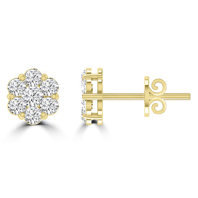 Cluster Stud Diamond Earrings with 0.10ct Diamonds in 9K Yellow Gold - RJ9YECLUS10GH