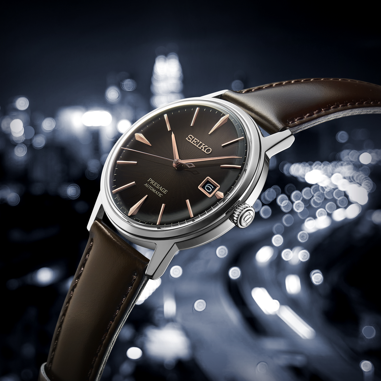 Seiko Presage Cocktail Time Automatic 50M Brown Dial Mens Watch SRPJ17J
