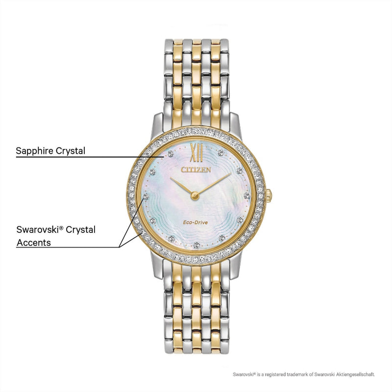 Citizen Silhouette Crystal Mother Of Pearl Dial Womens Watch Set