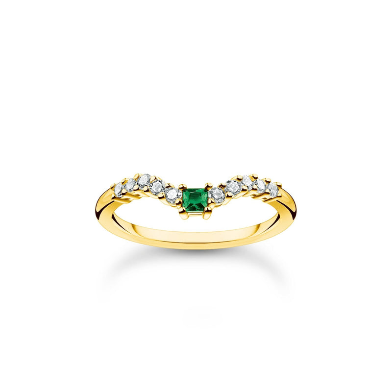 THOMAS SABO Ring green stone with white stones gold