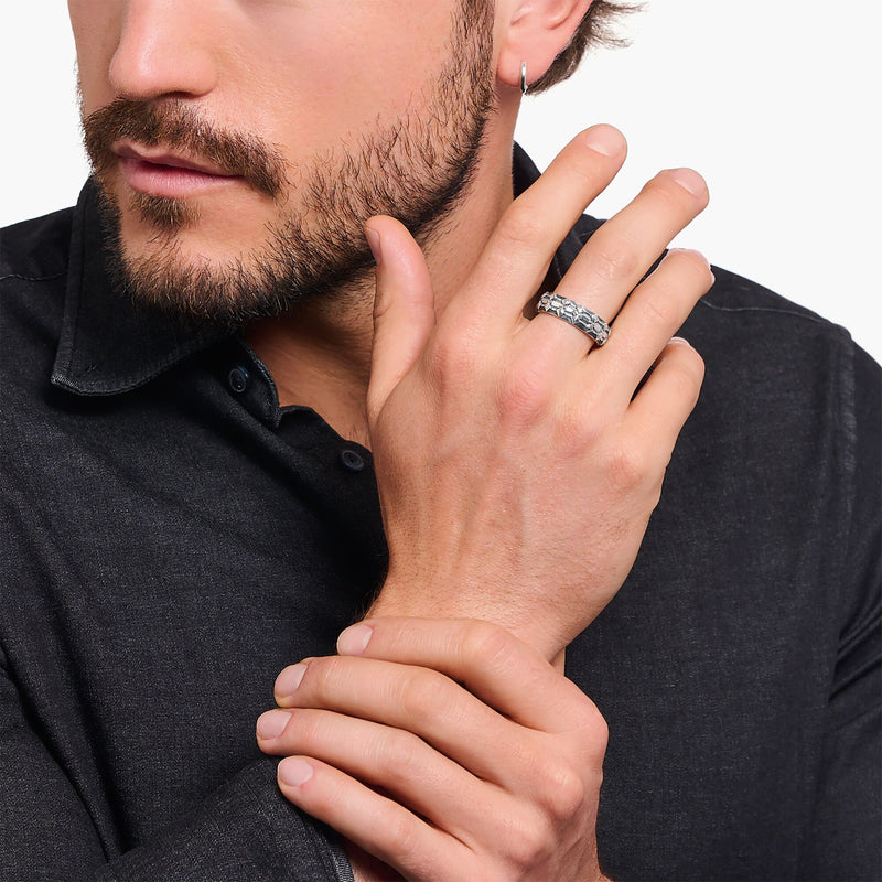 THOMAS SABO Blackenend Wide Band Ring with Crocodile Detailing