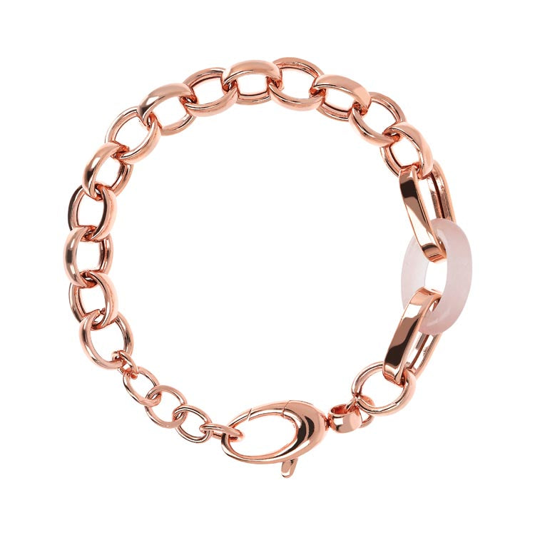 Bronzallure Variegata Rose Quartz Link Bracelet 19.8cm