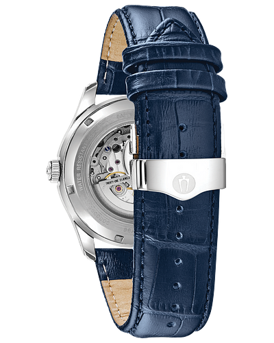 Bulova Wilton Automatic Blue Leather Band Mens Watch 96A206