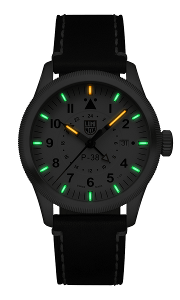 Luminox P–38 Lightning Pilot Black Leather Strap Men's Watch XA.9527