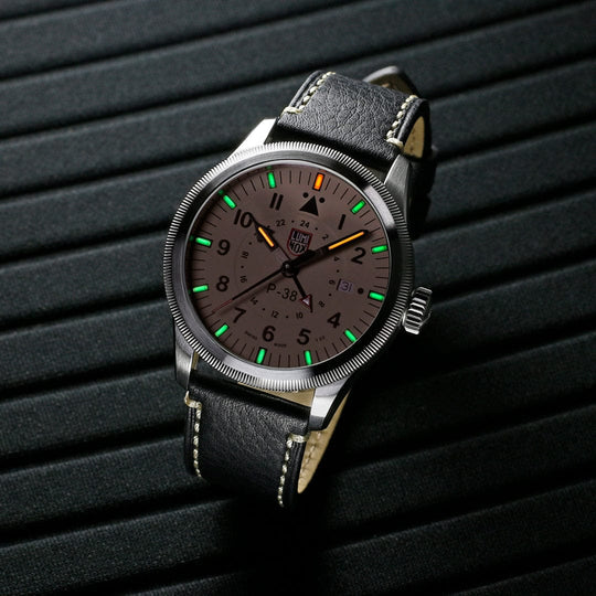 Luminox P–38 Lightning Pilot Black Leather Strap Men's Watch XA.9527